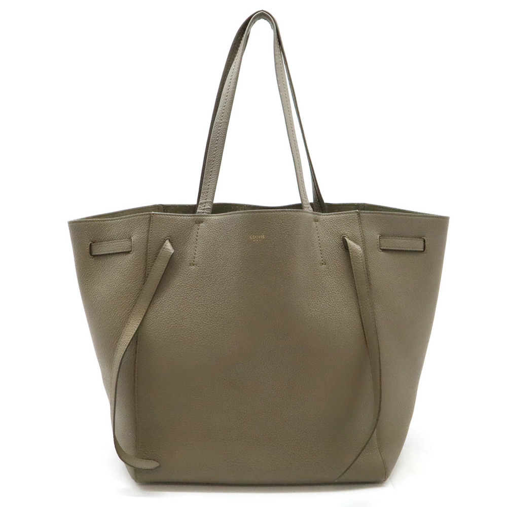 Celine Cabas Phantom Belt Tote Bag Shoulder Hobo Leather Taupe Gray Greige Gray